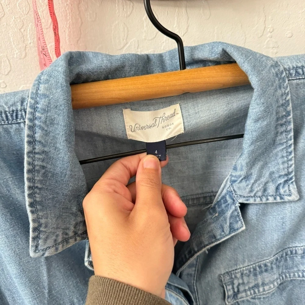 Universal Thread Denim Chambray Boiler Cotton Jumpsuit Size 4 - Picture 6 of 8